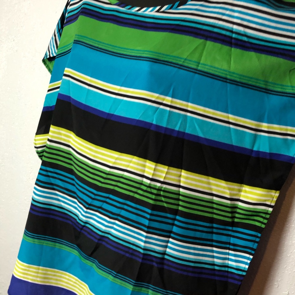 COMO Black batwing shirt blouse blue striped Sz M - Picture 5 of 10